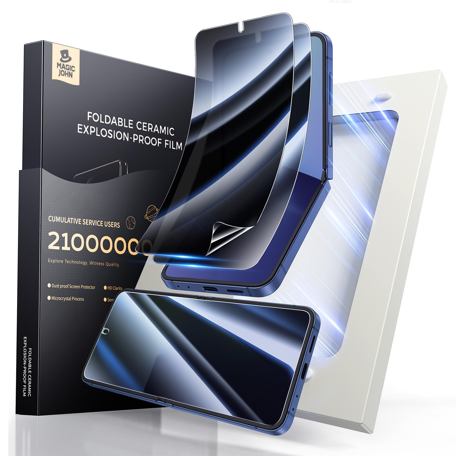 MAGIC JOHN for Samsung Galaxy Z Flip 7 Privacy Screen Protector, 28°Anti-Spy Angle, PET Inner Film, Ultra-Thin, Auto-Alignment Frame, Bubble-Free, Anti-Scratch, Case-Friendly, 2 Pack