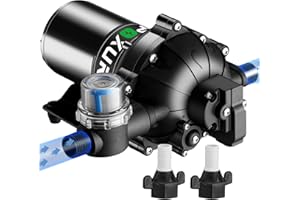 POXURIO RV Fresh Water Pump, 12V DC Water Pump, 5.5GPM 70PSI Self-Priming Diaphragm Pump with Pressure Switch and Filter for RV, Garden, Yacht, Camping