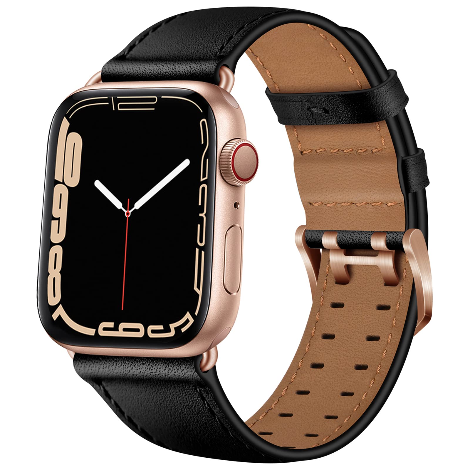 Miimall Compatible for Apple Watch 41mm/40mm/38mm Leather Strap, Genuine Leather Adjustable Band with Stainless Steel Buckle, Replacement Strap Bracelet for iWatch 8 7 6 5 4 3 2 1 SE(Black)