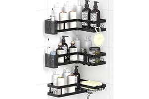 Gabeeriso Shower Caddy Corner, Bathroom Organizers Soap Holder Shower Shelves 2-in-1, Bathroom Shelves with 18 Hooks, Rust-Re