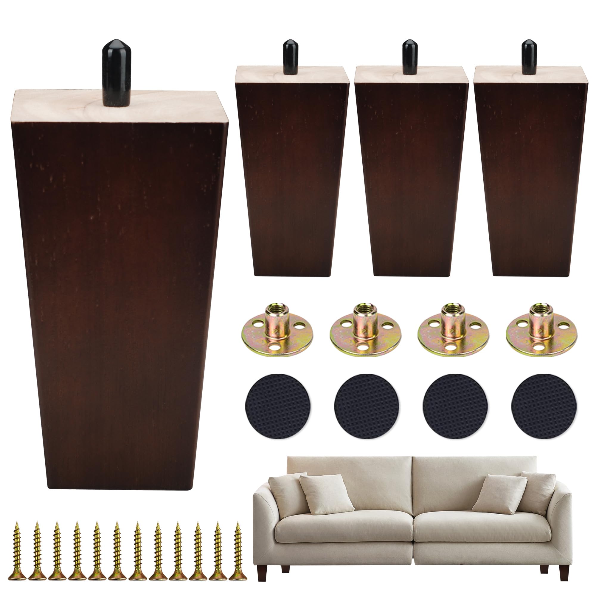 Photo 1 of LIMTIEN 5 Inch Furniture Legs 4 Pack, Heavy Duty Couch Legs,Furniture Feet Set of 4,Home DIY Replacement for Sofa, Table, Cabinets,Rubber Wood
