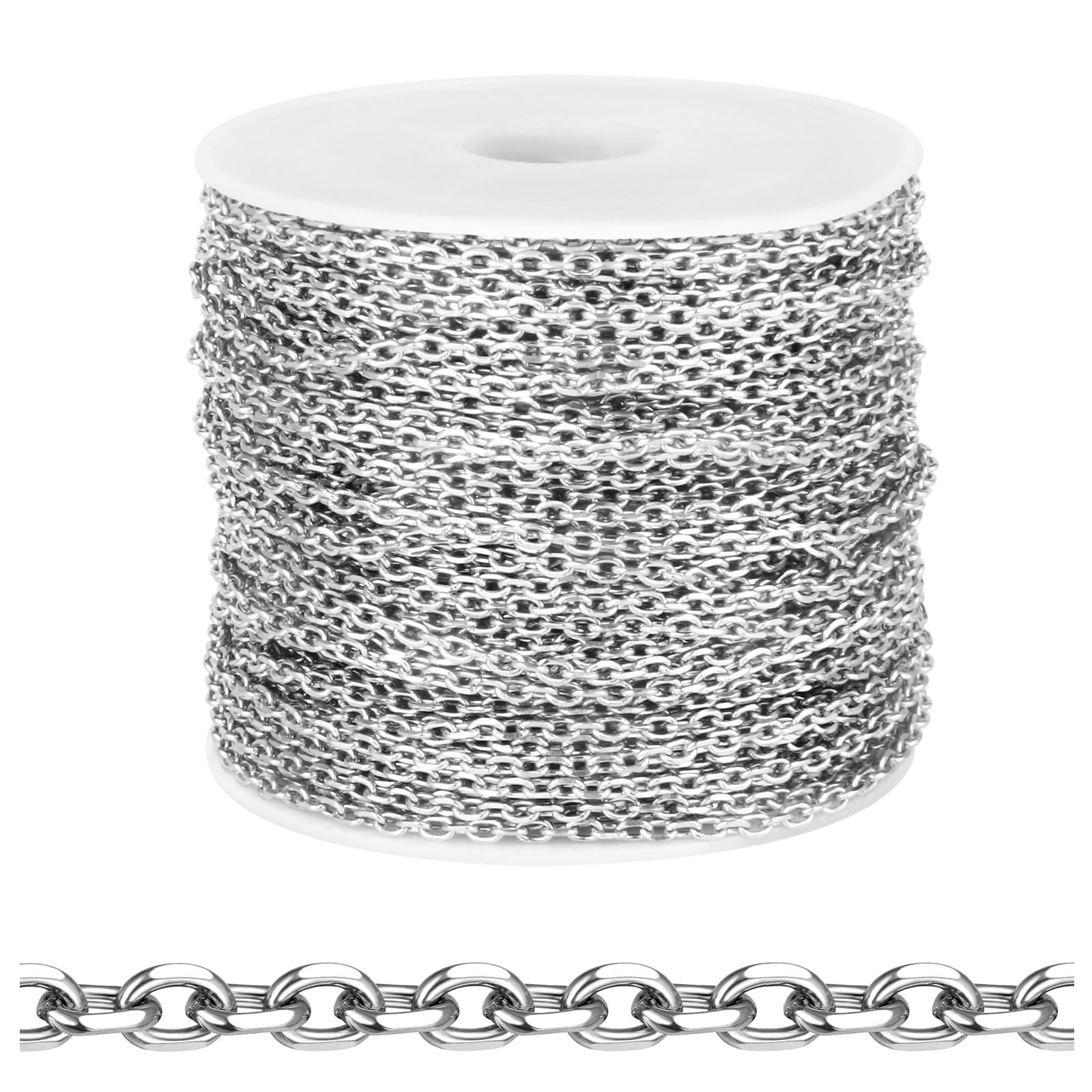 Photo 1 of [66 FT] Stainless Steel Rolo Cable Chains Bulk for Jewelry Making, 2mm 304 Stainless Steel Diamond-Cut Oval Cable Links Chains Roll Spool for DIY Craft Jewelry Making
