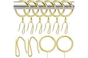KAHIT 20 Pack Curtain Hooks for Drapes and 20 Pack Curtain Rings with Hooks Metal Pinch Pleat Curtain Hooks Pleat Hooks for Drapes Curtain Rings for Drapes Pinch Pleat Hooks Gold