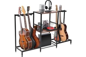 Nisorpa Guitar Rack 8 Electric Bass Guitar Holder,Guitar Stand with 3-Tier Storage Shelf for Guitar Amplifier Accessories Acoustic Electric Guitar Multiple Guitar Display Racks for Bass