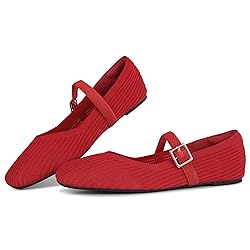 CELNEPHO Red Flats for Women Square Toe Ballet