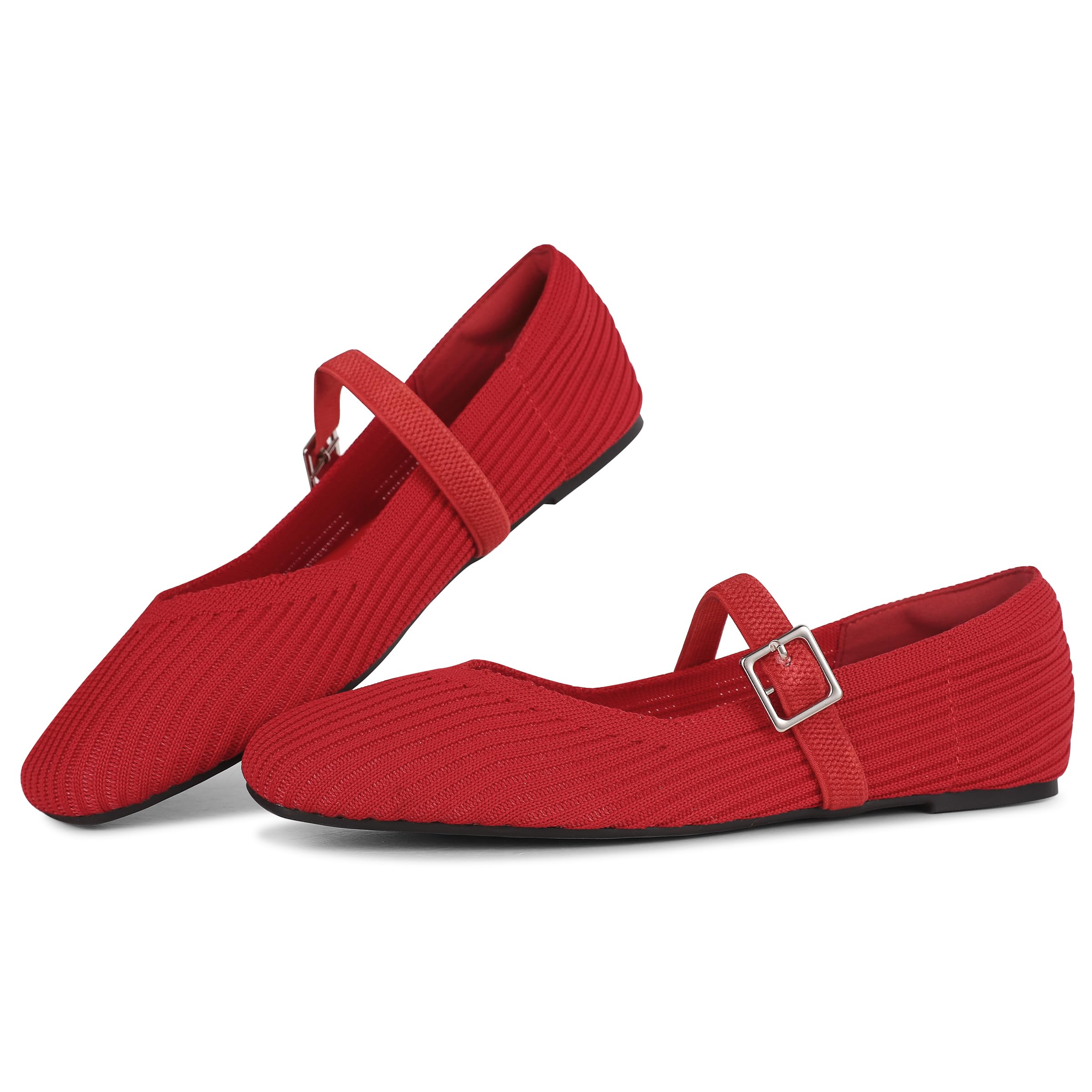 CELNEPHO Red Flats for Women Square Toe Ballet