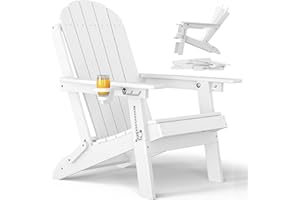 YEFU Folding Adirondack Chair for Outdoor: Plastic Foldable Fire Pit Chair with Cup Holders & Adjustable Backrest - Sturdy Al