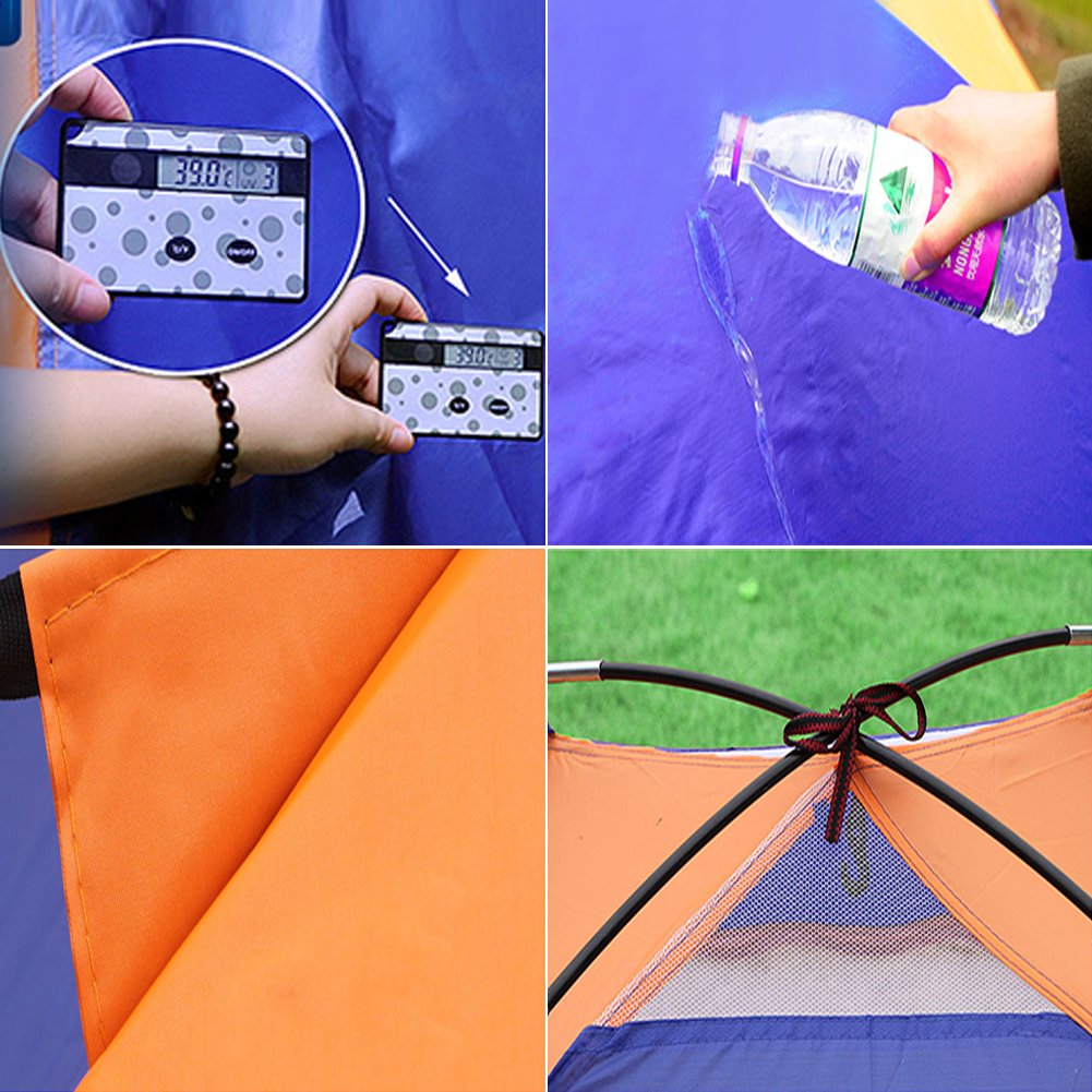 Camping Tent Double Layer 2 Door Backpacking Tents Hiking Shelters 4 Season Family Instant Tent (orange & blue, 3-4 person tent)