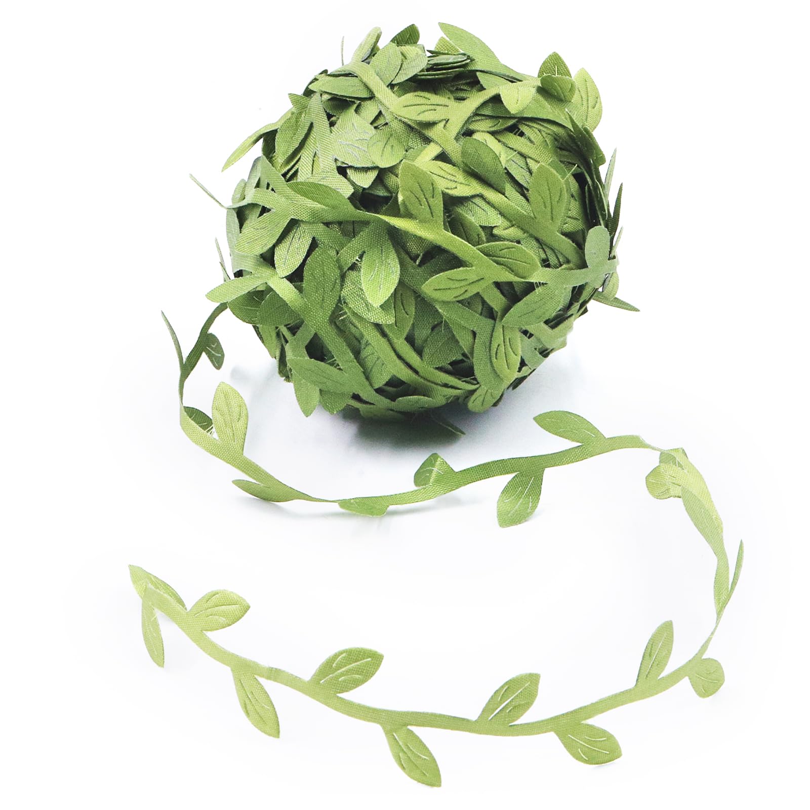 Swpeet 1Pcs Olive Green Leaves Leaf Trim Ribbon, 40m-131Ft Artificial Vines Leaves String Trim Ribbon, Decorative Jungle Botanical Greenery Leaf Ribbon for Home Wedding Party Gift Wrapping DIY Craft