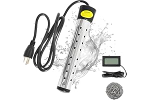 ZEGNEER Water Heater, 1500W Electric Submersible Water Heater with Stainless Steel Guard Cover And LCD Thermometer, Portable Bucket Heater to Heat 5 Gallons of Water in Minutes,Black