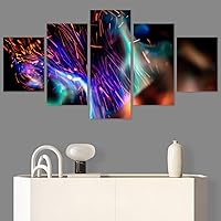 SIGNWIN 5 Panel Canvas Wall Art Modern Art Abstract Closeup Geometric Lights Mixed Media Modern Multicolor for Home Decorations Ready to Hang - 60