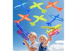 UNCANZEA 6 Pack Dreamy Ocean Foam Airplane Launcher Toys, Gliders with Fluorescent Stickers, Outdoor Flying Toys Birthday Gifts for Boys Girls 3 4 5 6 7 8 9 10 11 12 Year Old