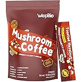 WepBio Mushroom Coffee 11 in 1 Adaptogenic Mushroom Blend with Ashwagandha KSM-66,Lions Mane,Reishi,Turkey Tail Hazelnut Instant Mushrooms Coffee for Boost Energy,Focus,Sugar-Free,30 Servings