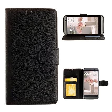 HTC M8 Schutzhülle Leder, Bookstyle Hülle für HTC One M8, HTC One 2 Bumper Hülle, Moon mood® Litchi Skin Tasche Ledertasche f