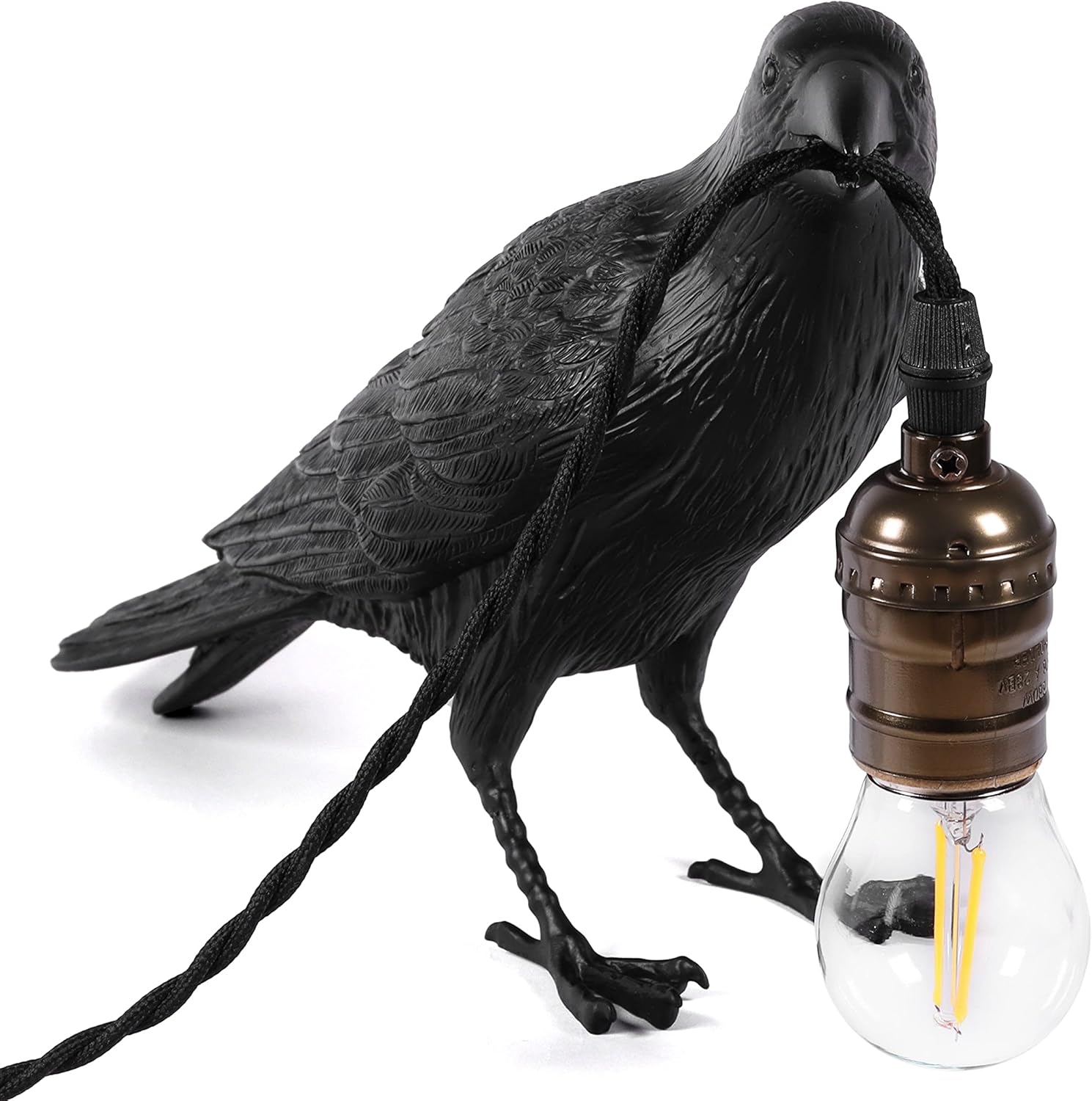 CosyMeadow Crow Lamp Raven Lamp Light - Unique Quirky Indoor Home Decor for Table, Desk, Floor, Bedrooms, Black Bird Goth Resin Fixture