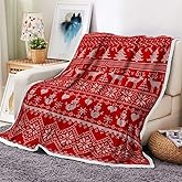 Christmas Weighted Thick Throw Blanket for Couch, Red Winter Snowman Reindeer Snowflakes Christmas Tree Candy Cane Soft Chunky Fleece Flannel Blanket for Bed Office (50X60 Inches)