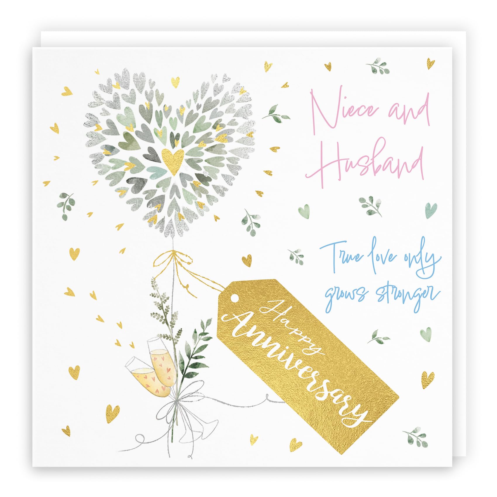 Hunts England - Niece And Husband Anniversary Card - Contemporary Hearts - Gold Foil - Luxury Wedding Anniversary Card For Niece And Husband - Happy Anniversary Card - Milo's Gallery