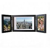 Zonjunp 3 Picture Frames Black 5x7 4x6 Picture Frame with Mat Foldable Three Collage Photo Frame Multiple Photos for Desk Display Modern Triple Family Frames for Home Office Decor