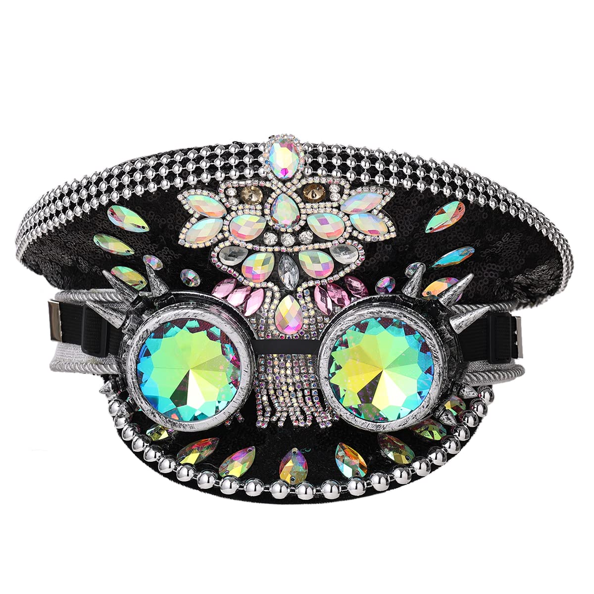 COSDREAMER Men's Steampunk Top Hats Sequin Goggles Military Cap Punk Halloween Classic Army Military Cap pink