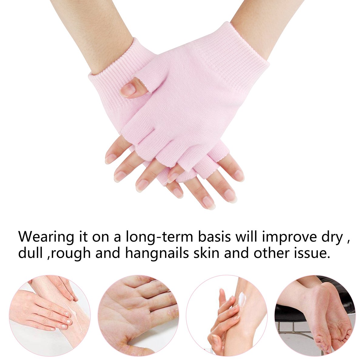 YOTURO Moisturizing Gloves-Fingerless Women's Gel Moisturizing Spa Gloves, Day Night Instantly Repair Eczema Dry Rough and Cracked Hands (Pink) : Beauty