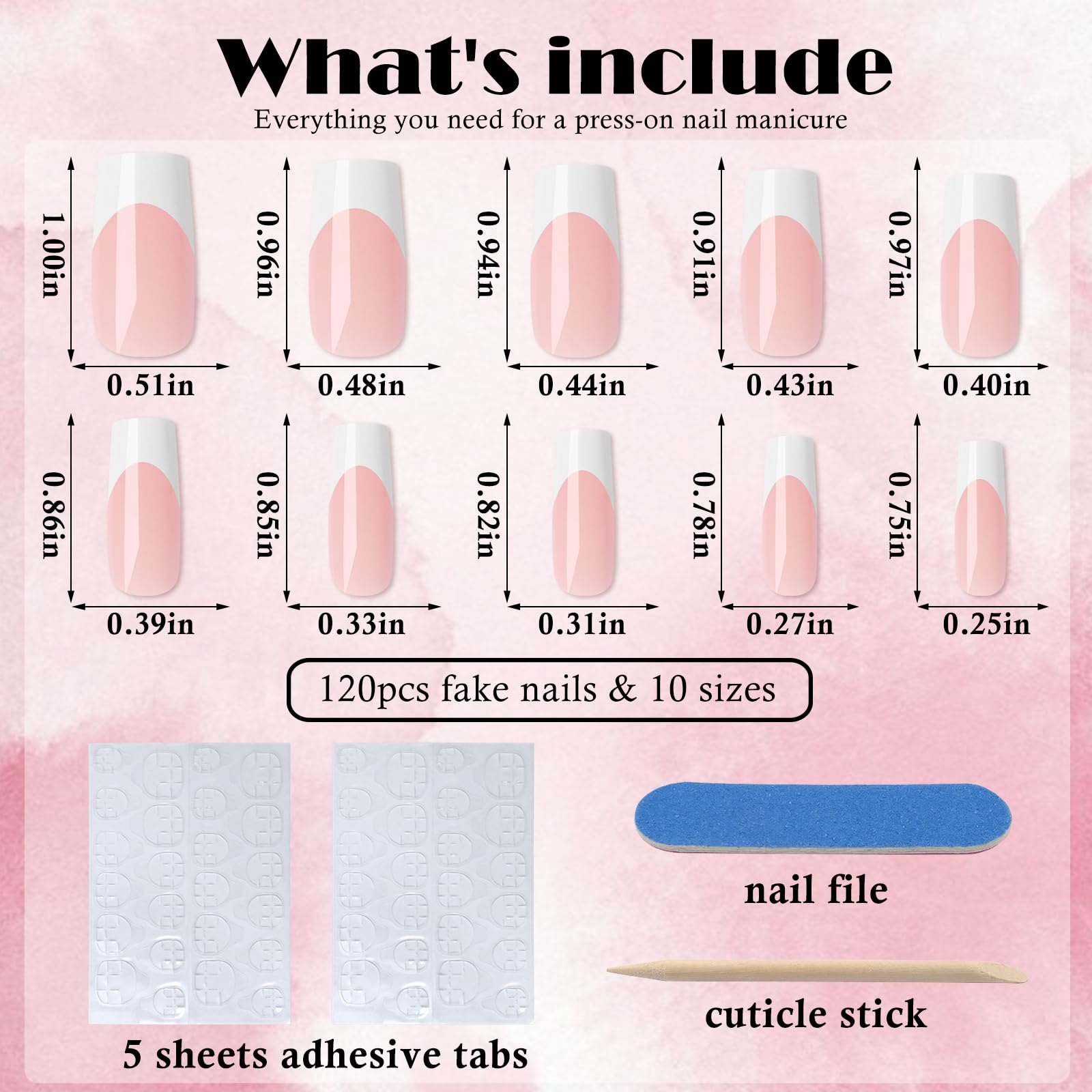 AddFavor 120pcs White French Tip Press on Nails Medium Square Fake Nails Nude False Nails Square French Press ons Square Nail Acrylic Artificial Nail with Adhesive Tab for Women Girls - Image 3