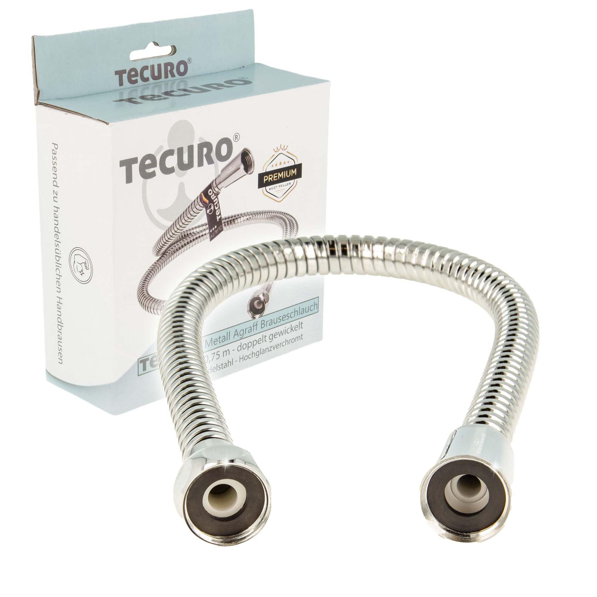 tecuro Metall Agraff 0.75 m Double Rolled Shower Hose - Shiny Chrome