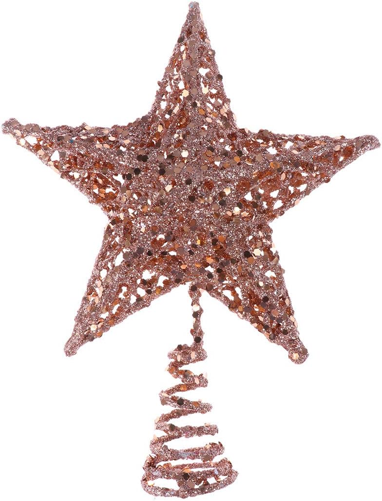 Tree Toppers - Amosfun Christmas Decoration 20cm Christmas Tree Iron Star Topper Glittering Christmas Tree Decoration Ornaments (Rose Gold)