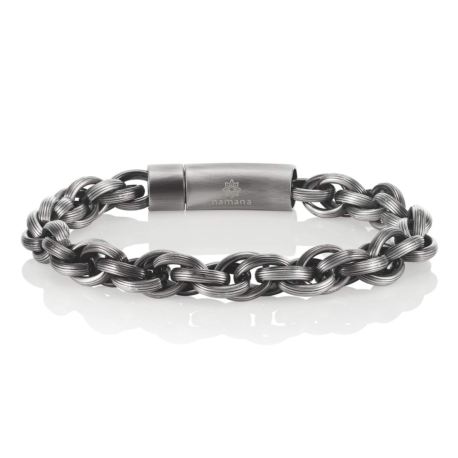 namana Stainless Steel Chain Bracelet for Men. Interwoven Links Bracelet in Aged Silver Colour. Available in 2 Sizes. Men’s Jewellery with Gift Box (21.5)