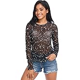 JHKKU Women's Mesh Top See Through Long Sleeeve Blouse Sexy Sheer T-Shirts Crew Neck Tee Tops
