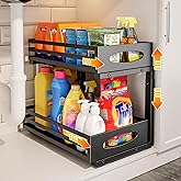 mixeshop Under Sink Organizer, 2 Tier Under Sink Organizers and Storage, Adjustable Height, Slide out Metal Cabinet Organizers, Pull out Cabinet Storage Drawer Shelf for Kitchen Bathroom Black 1Pack