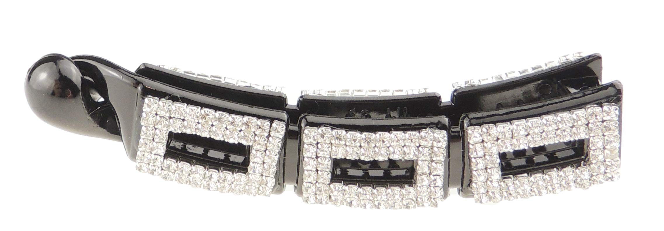 Sparkly Womens Girls Crystal Rhinestone Diamante Bridal Wedding Guest Christmas Party Bridesmaid Birthday Hair Accessories Banana Styling Ponytail Hair Barrette Grip Claw Clamp Long Squares (Black)