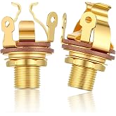 2 Pack Full-Contact Output Jack 1/4" Guitar Input Jack Mono Input Jacks Socket for Electric Guitar, Bass (Golden)