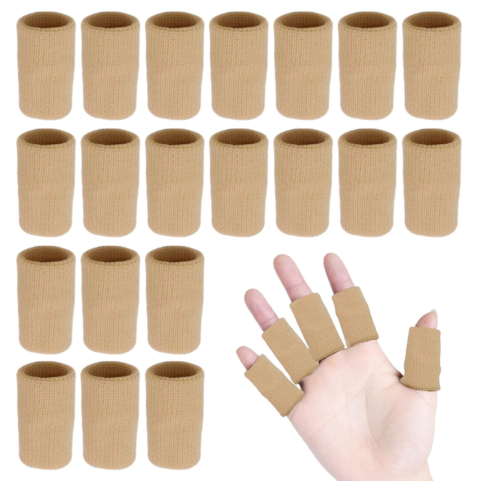 FUIPVGI 20 Pcs Finger Compression Sleeves, Breathable Finger Protectors Finger Sleeve Finger Support, Thumb Protector Thumb Bandage for Arthritis, Compression Finger Bandage (Nude)