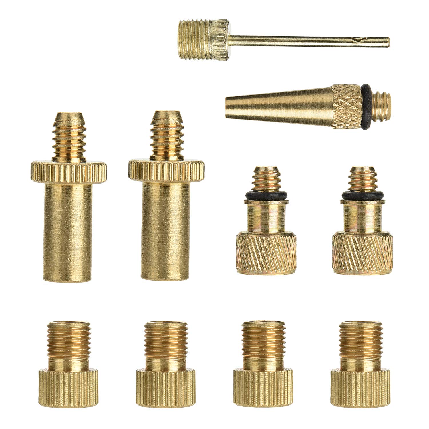 Yizhet 10Pcs Valve Converter Set, Brass Bike Valve Adapter Schrader Valve, Presta Valve, Dunlop/Woods Bike Tyre Valve Adapter (AV DV SV), Bicycle Pump Valve Extender with Ball Air Pump Adapter
