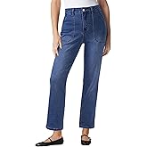 luvamia Straight Leg Jeans for Women Trendy High Waisted Stretchy Denim Pants Ankle Length Patch Pocket Trouser Jeans
