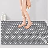 Yolife Large Shower Mat, 47 x 32 inch Non Slip Shower Mats for Inside Shower with Drain Hole, No Odor Soft TPE Shower Floor Mat, Extra Large Non Slip Shower Mat with Suction Cups, Grey