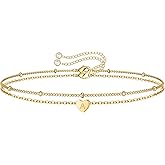 Turandoss Dainty Heart Initial Bracelets for Women Girls, 14K Gold Filled Handmade Personalized Letter Layered Heart Initial Bracelets for Women Teen Girls Jewelry Gifts