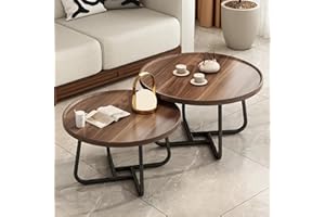 Windpost Round Nesting Coffee Table Set of 2, 28" Round Walnut with Fluted,Mid Century Modern,Center for Living Room Bedroom Office Balcony Yard