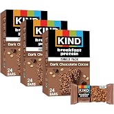 KIND Breakfast Protein Bars, Dark Chocolate Cocoa, 8g Protein, 36 ct | Perfect for busy mornings: a gluten-free healthy snack with whole grain oats for on-the-go energy. Includes 36, 2-bar packs.