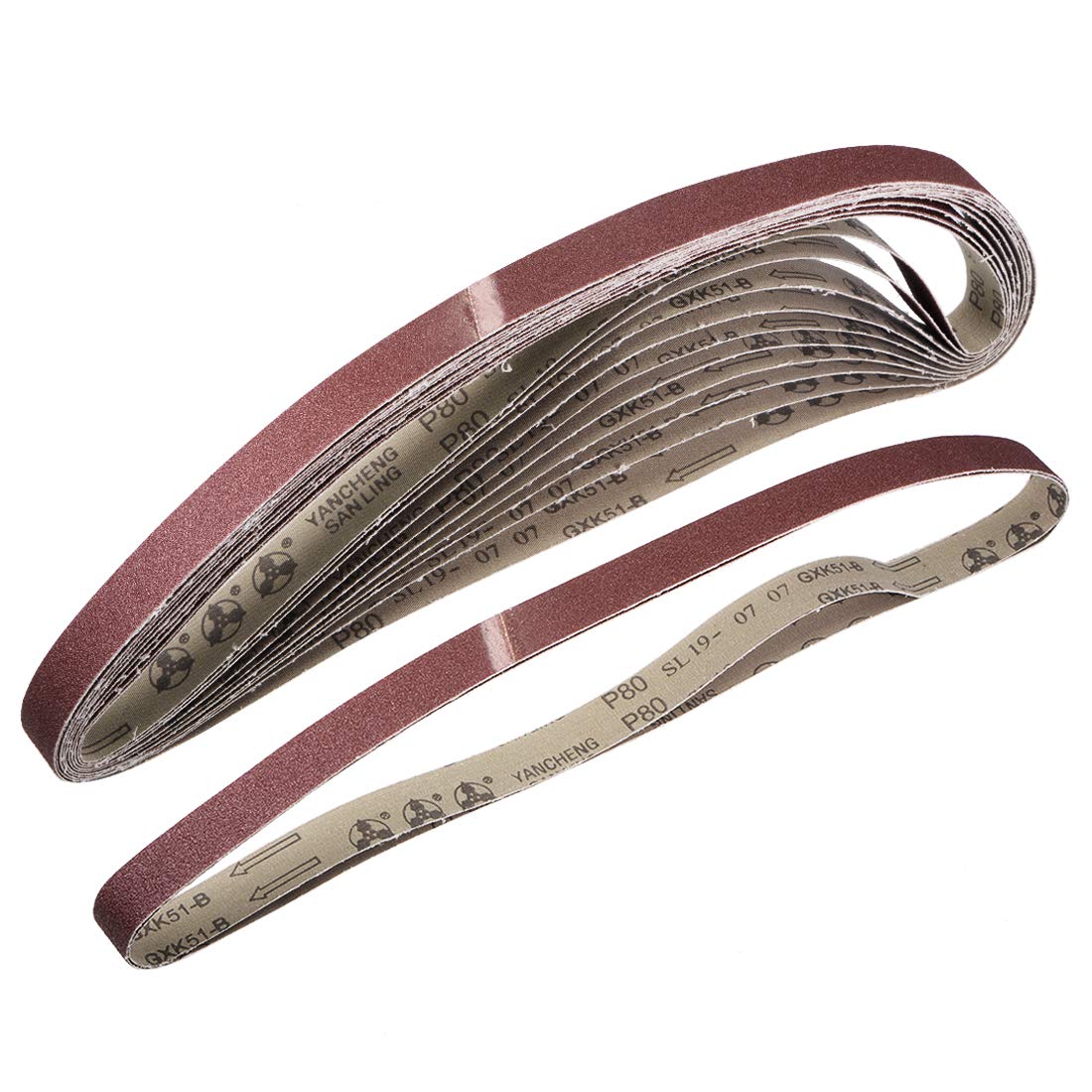 sourcing map 1-inch X 42-inch(25mm X 1065mm) Sanding Belt 80 Grit Aluminum Oxide 12pcs