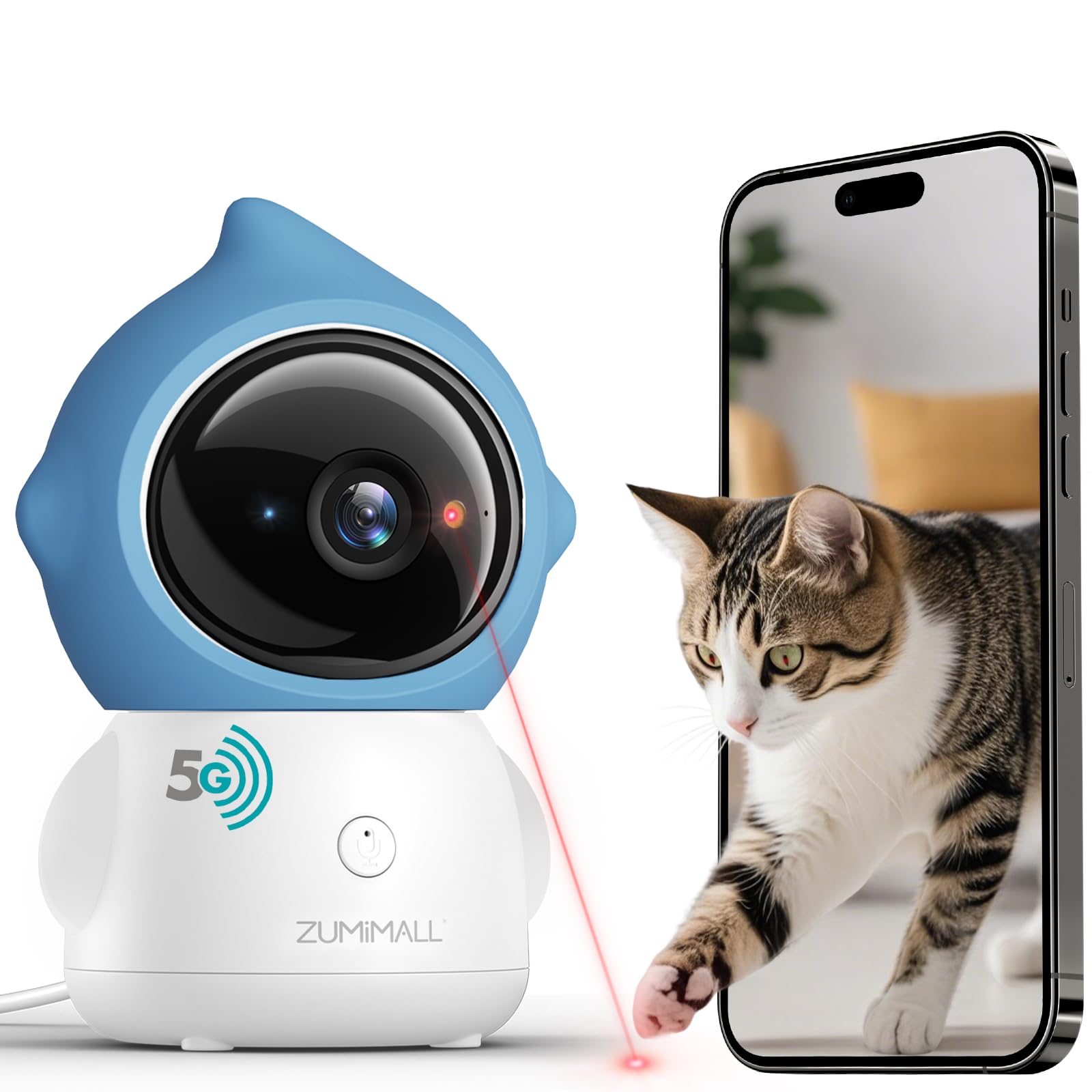 Photo 1 of ZUMIMALL Pet Camera Indoor, 5G/2.4G WiFi Camera for Dog/Cat with Laser Toy, 3MP Pet Security Cameras with Phone App, 2-Way Talk, Auto Tracking, Pet/PIR/AI Detection, Privacy Protect, Alexa/ONVIF/Cloud