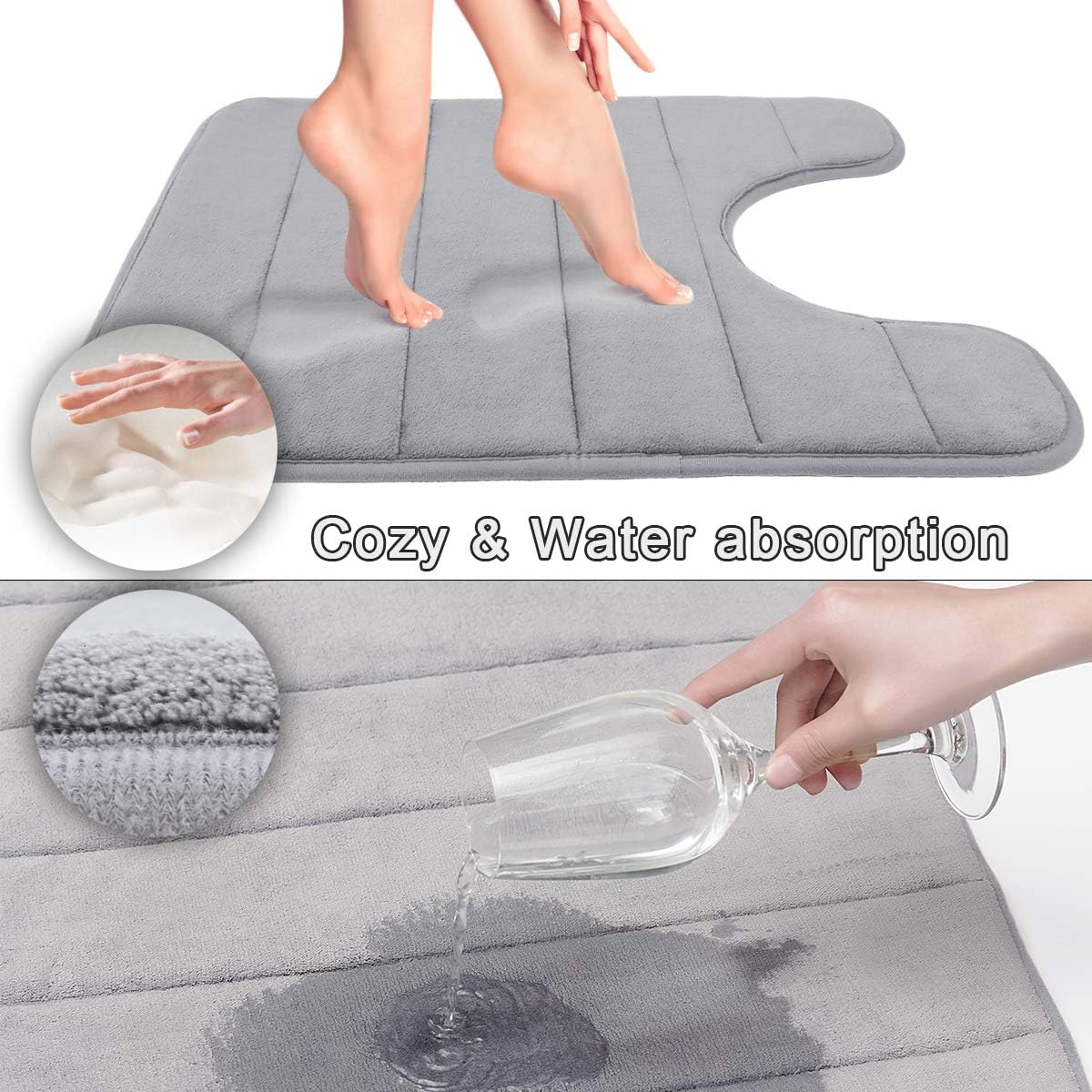 Yimobra Memory Foam Toilet Bath Mat U-Shaped, Soft and Comfortable, Super Water Absorption, Non-Slip, Thick, Machine Wash and Easier to Dry for Bathroom Commode Contour Rug, 24 X 20 Inches, Gray: Home & Kitchen