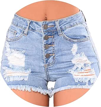 High Waist Jean Shorts Women Summer Plus Size Booty Hollow Out Hole Elastic Booty Workout at 