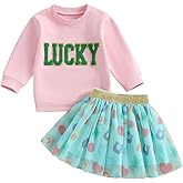 Kayotuas Toddler Baby Girl St Patricks Day Outfit Lucky Charm Sweatshirt and Tulle Tutu Skirts Set Cute Infant Irish Clothes