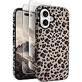 J.west Compatible with iPhone 16 Plus Case 6.7 inch with 2 Pack Tempered Glass Screen Protectors Cute Animal Leopard Hybrid Cover for Girls Women Aesthetic Protective Phone Cases Cheetah