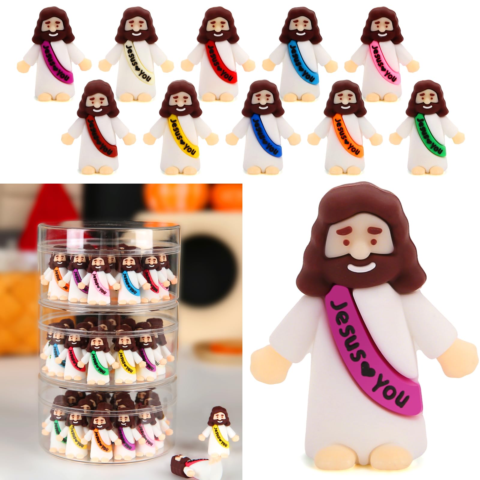 Photo 1 of 100 Pcs Little Jesus Figures, Multicolor Mini Jesus Figurines in Bulk, Tiny Jesus Figures to Hide and Seek, Religious Gifts for Easter Egg Stuffers Stocking Stuffer
