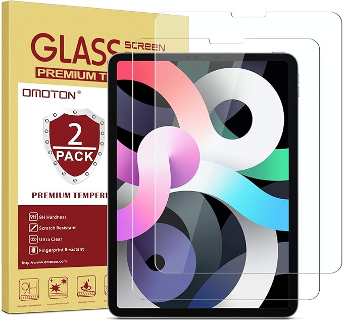 OMOTON [2 Pack] Screen Protector Compatible with iPad Air 4 10.9 Inch 2020 / iPad Pro 11 [Compatible with Apple Pencil] - Tempered Glass Compatible With iPad Air 4th Generation