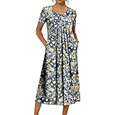 LOVESHOOT Womens Summer Midi Dress 2026 Casual Short Sleeve A Line Dress with Pockets Evening Wedding Guest Work
