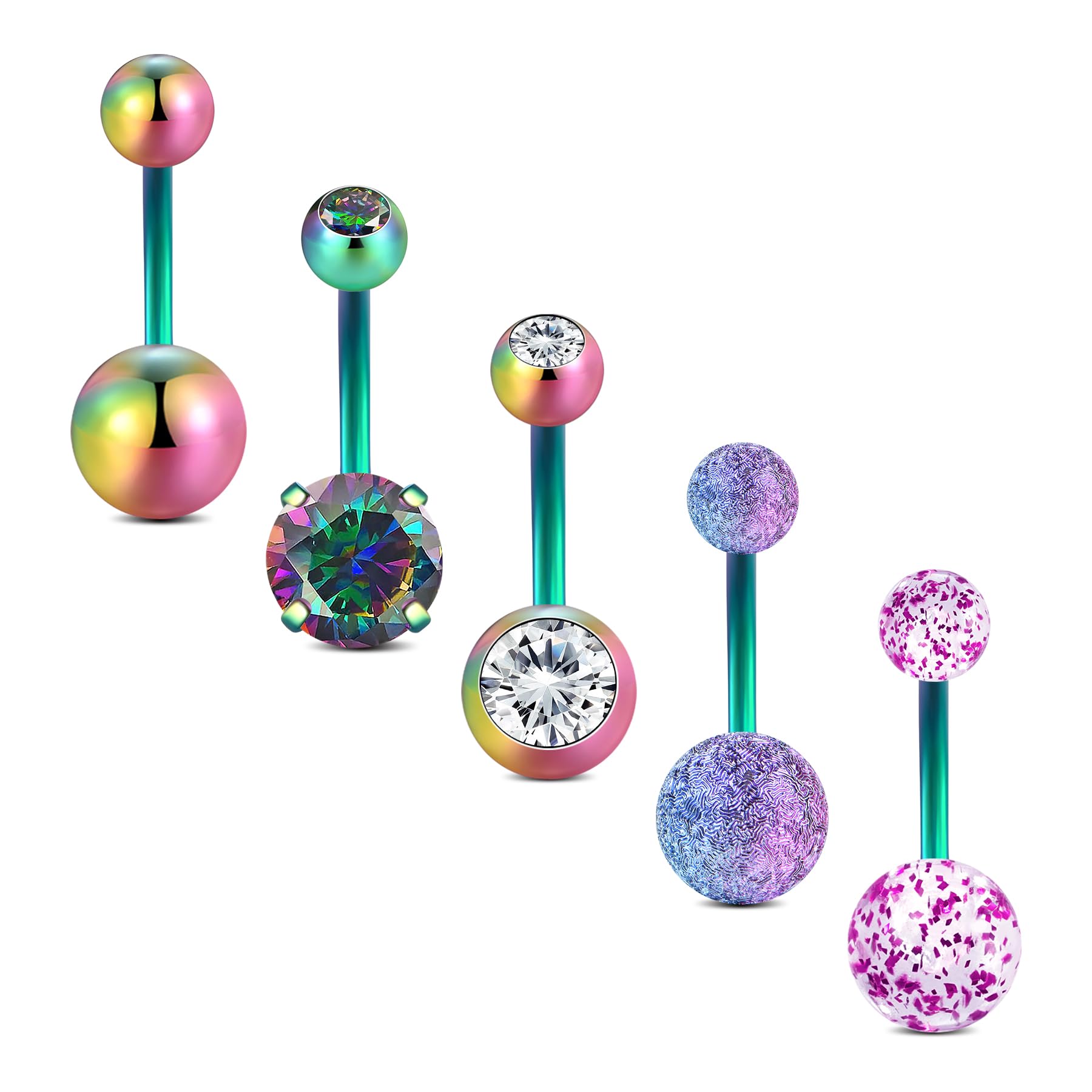 D.Bella 14G Stainless Steel Belly Button Rings 10mm 3/8" Barbell Belly Navel Rings Piercing for Women