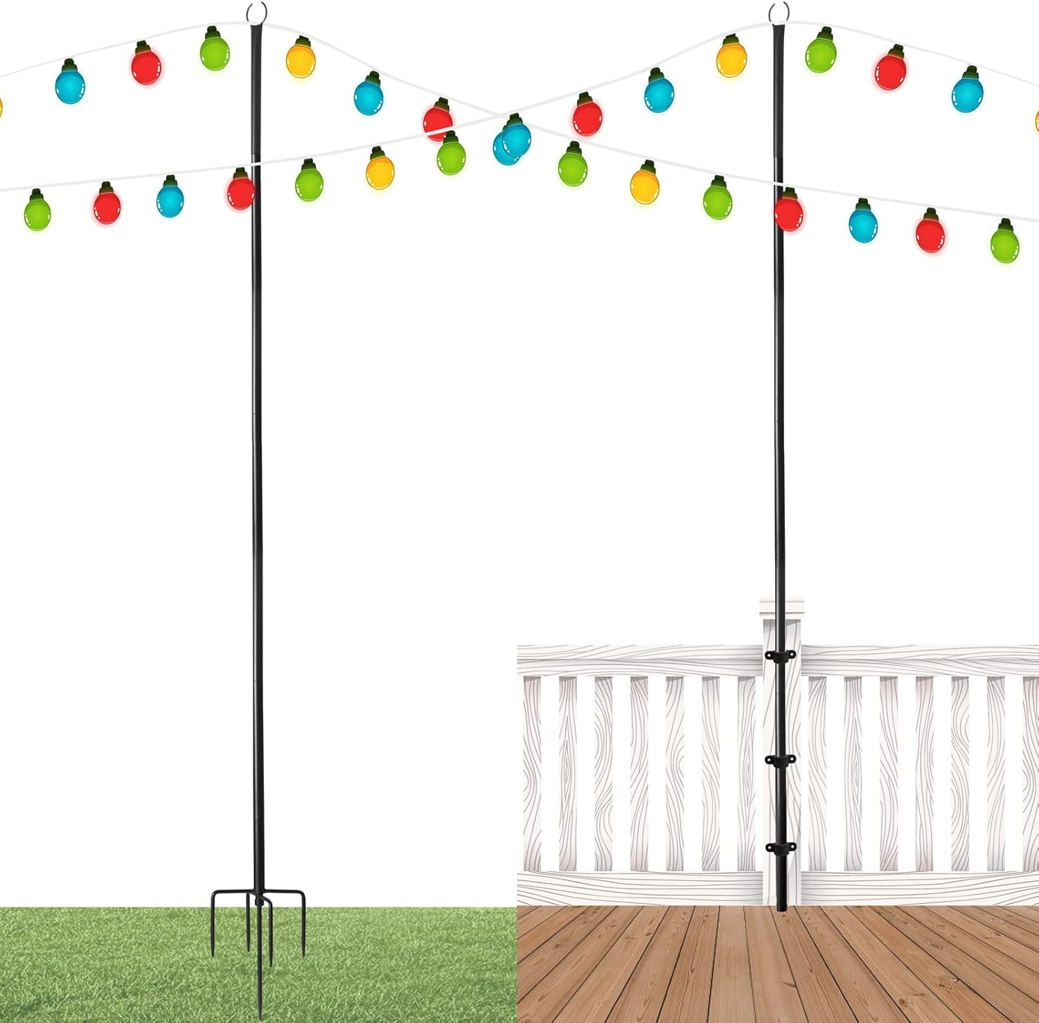 Flagpole Hardware - FLORECORD 2 Pack Heavy Duty 10ft Adjustable Outdoor Metal String Light Poles Lighting Stand to Hang LED Lights for Outside, Backyard Accessories, Garden, Wedding, Party
